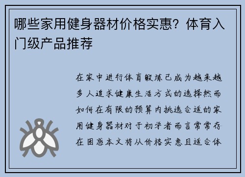 哪些家用健身器材价格实惠？体育入门级产品推荐